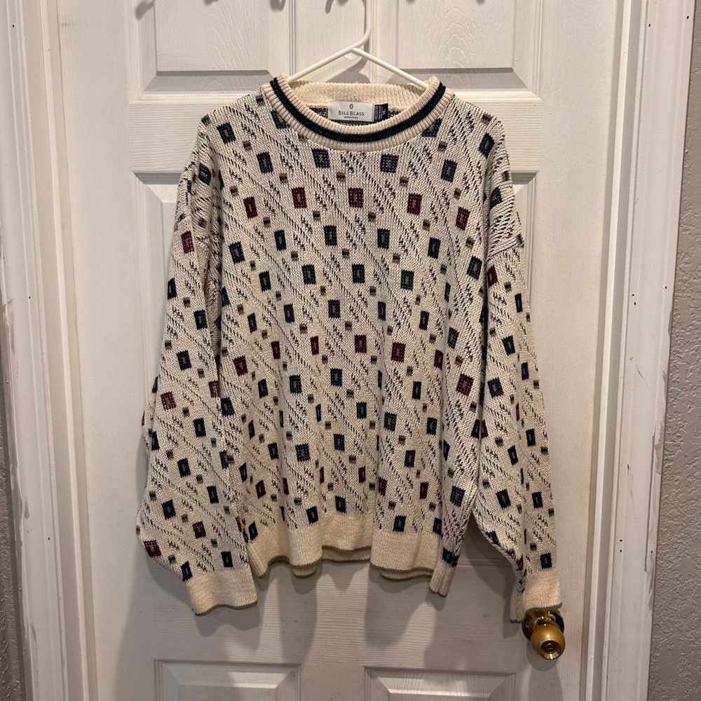 VTG 90's Bill Blass‎ Menswear Handframed Cotton Geometric Sweater XL Made in USA